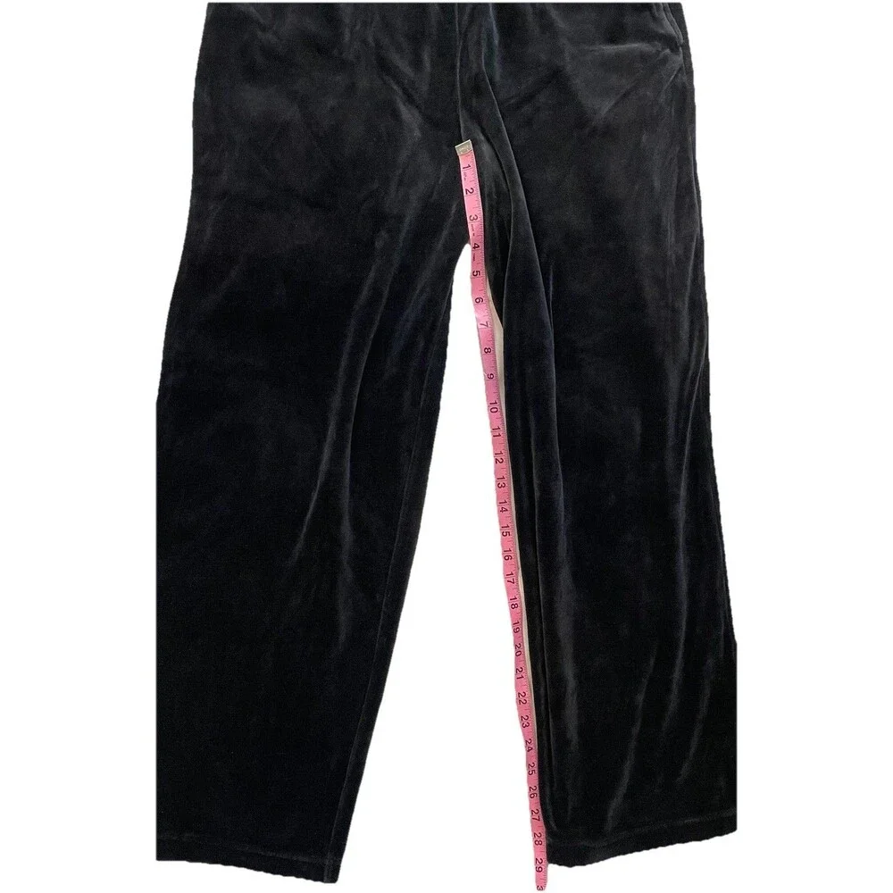 City Hearts Velour Lounge Pants Women’s Black Y2K Pull On Wide Leg M Pockets